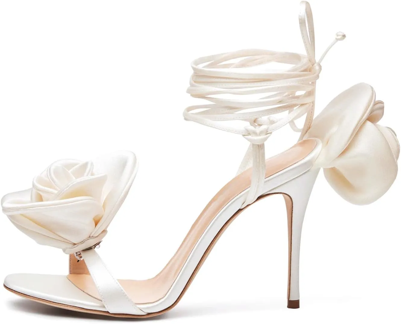 iadore Women's High Heels, 4'' Open Toe Floral Ankle Strappy Lace Up Stiletto Heeled Sandals with Back Flower Party Wedding Date Dress Shoes