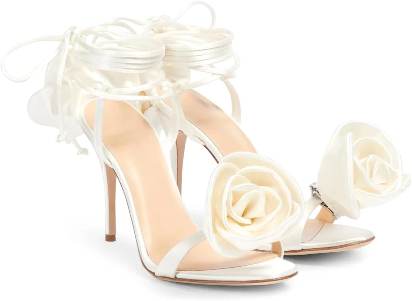 iadore Women's High Heels, 4'' Open Toe Floral Ankle Strappy Lace Up Stiletto Heeled Sandals with Back Flower Party Wedding Date Dress Shoes