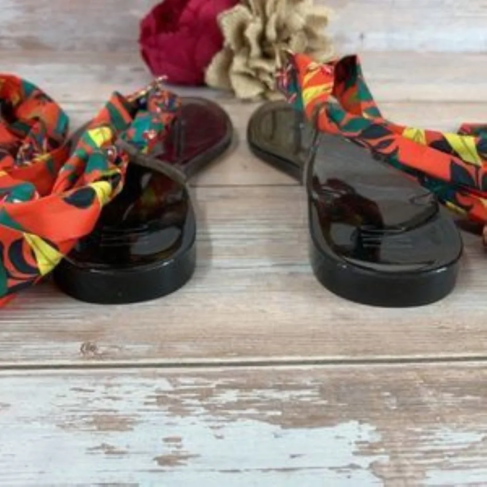 INC Black w/Multi-color Scarf Malana Scarf Flat Sandals 6M