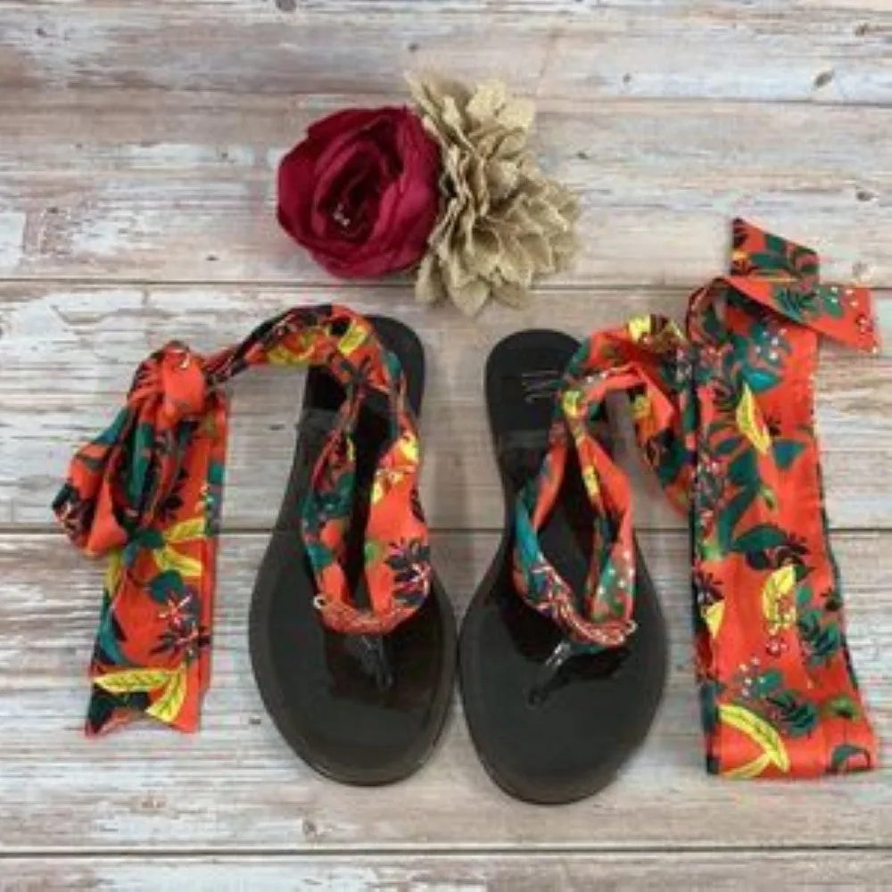 INC Black w/Multi-color Scarf Malana Scarf Flat Sandals 6M