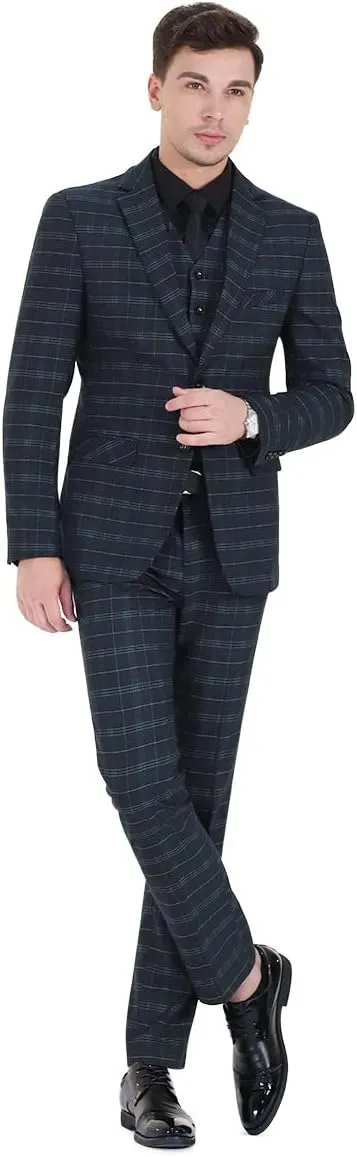 Iynnijoy Men's Plaid Blazer Casual Sports Coat Slim Fit Plaid Suit Jackets for Party Wedding