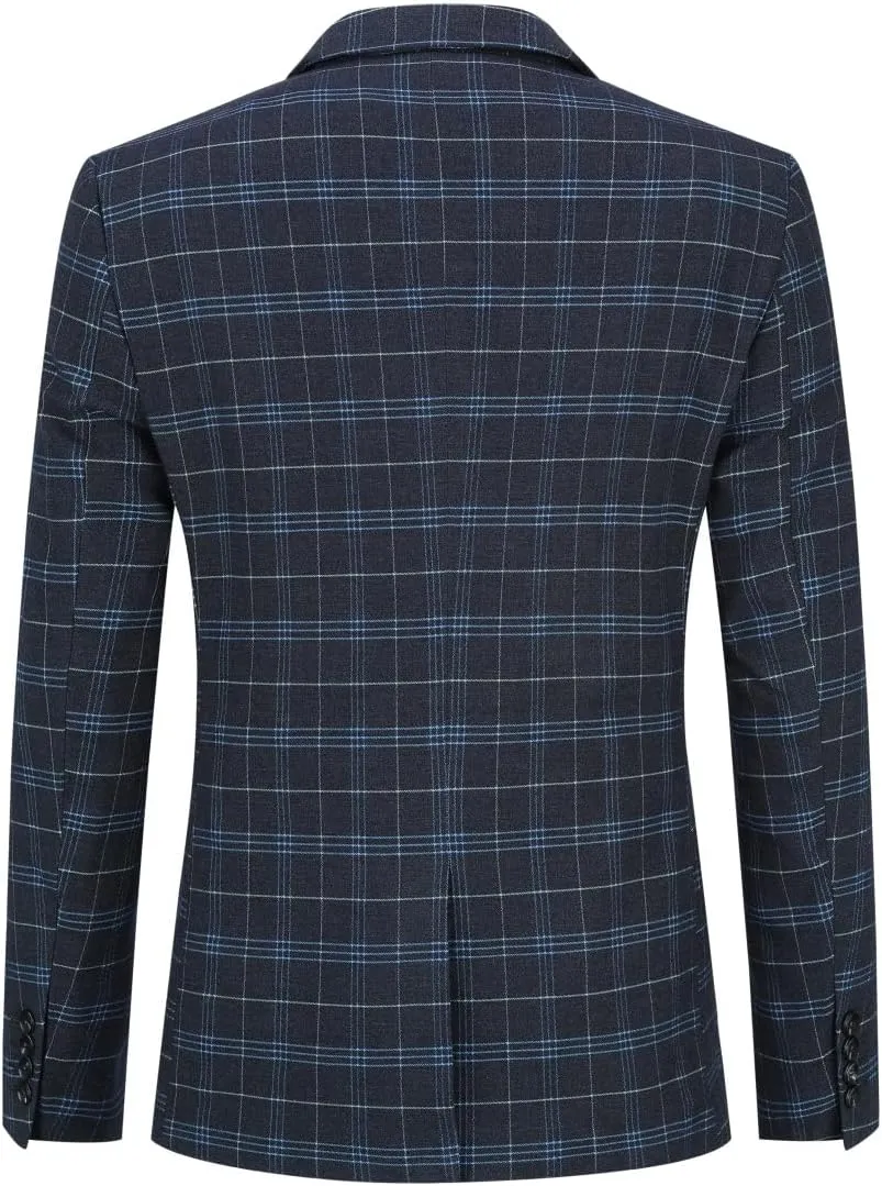 Iynnijoy Men's Plaid Blazer Casual Sports Coat Slim Fit Plaid Suit Jackets for Party Wedding