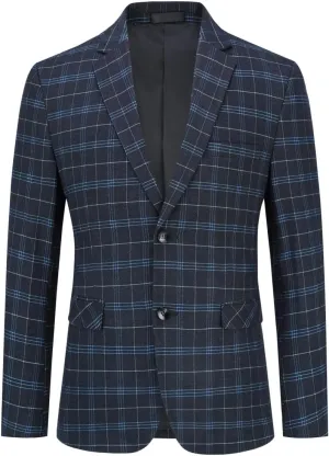 Iynnijoy Men's Plaid Blazer Casual Sports Coat Slim Fit Plaid Suit Jackets for Party Wedding