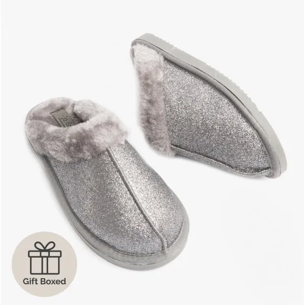 Jo & Joe SPARKLE Womens Mule Slippers Grey