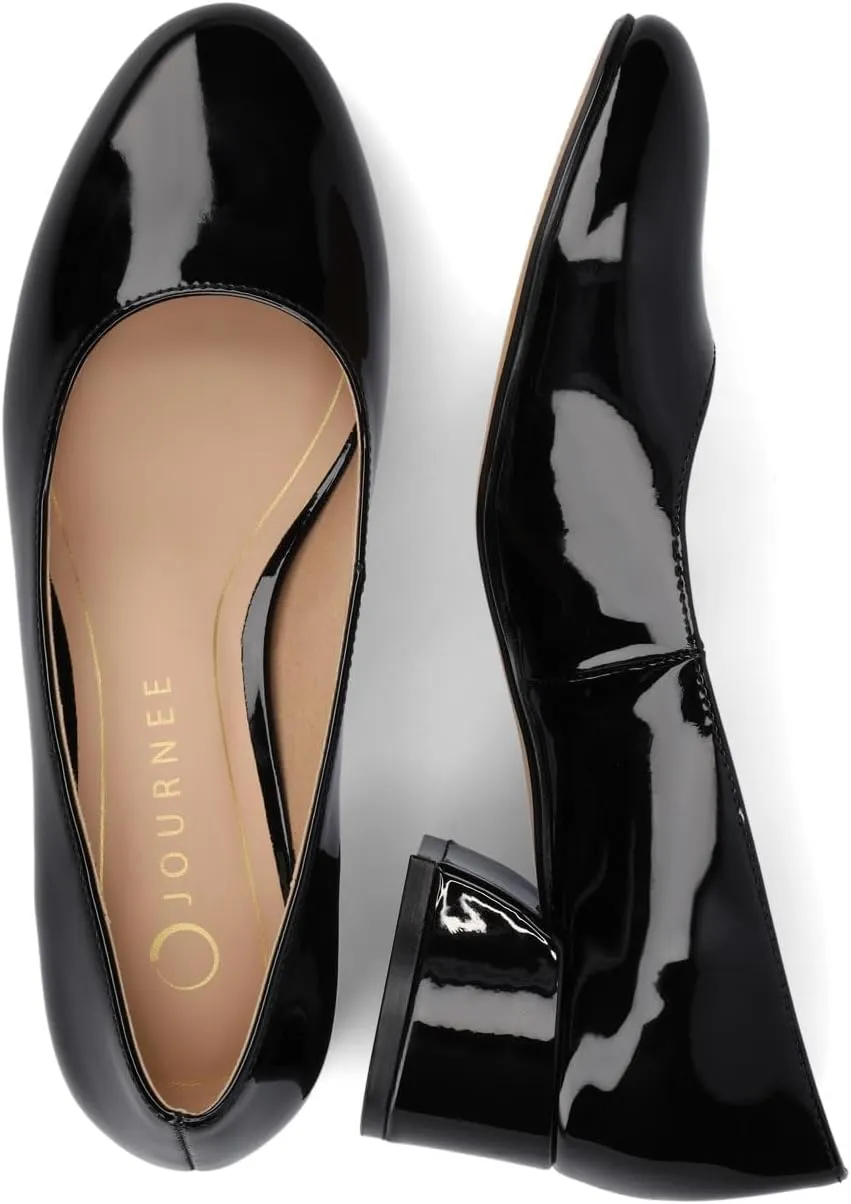 Journee Collection Womens Saarii Block Heel Dress Pumps Cushioned Slip On Covered Round Closed Toe Fashion Shoe