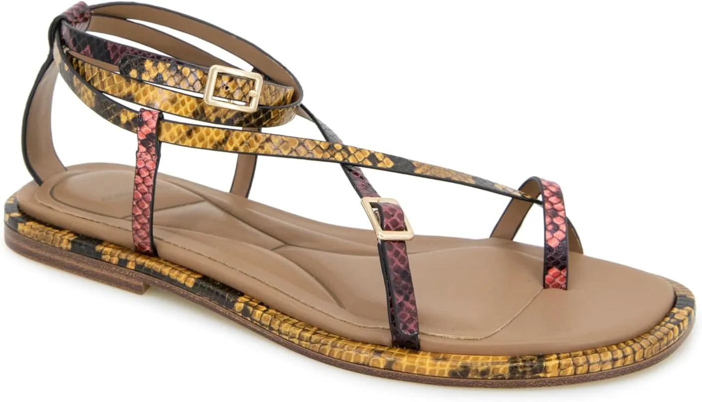 Kenneth Cole New York Women's Paros Flat Sandal, Multi Postal Snake, 5.5