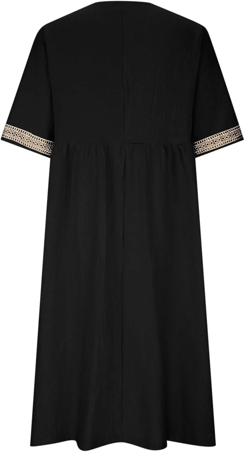 Lastesso Dresses for Women 2024 Trendy Lace V Neck Short Sleeve Summer Relaxed Size Sundresses Casual Boho Beach Maxi Dress