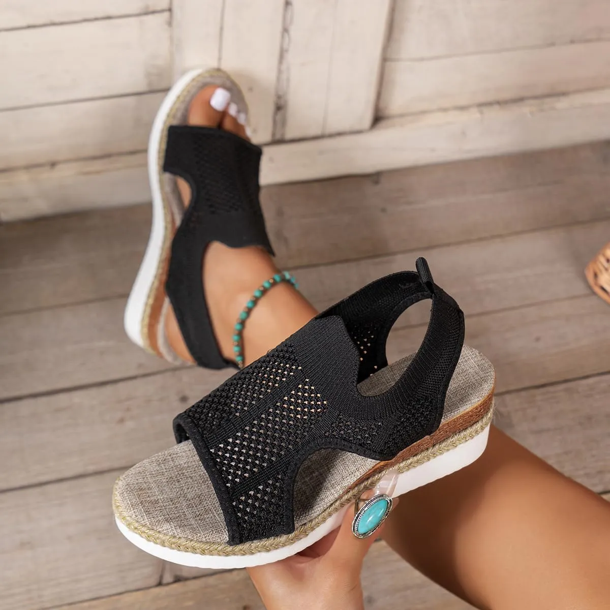 Libiyi Sandals Women Orthotic Ultra-Comfy Sport Sandals Wedge Heel Fly Weave Casual Hollow Beach Closed Toe Summer Shoe Strappy Flat with Buckle Strap Ultra Comfy Wedge and Shoes Walking