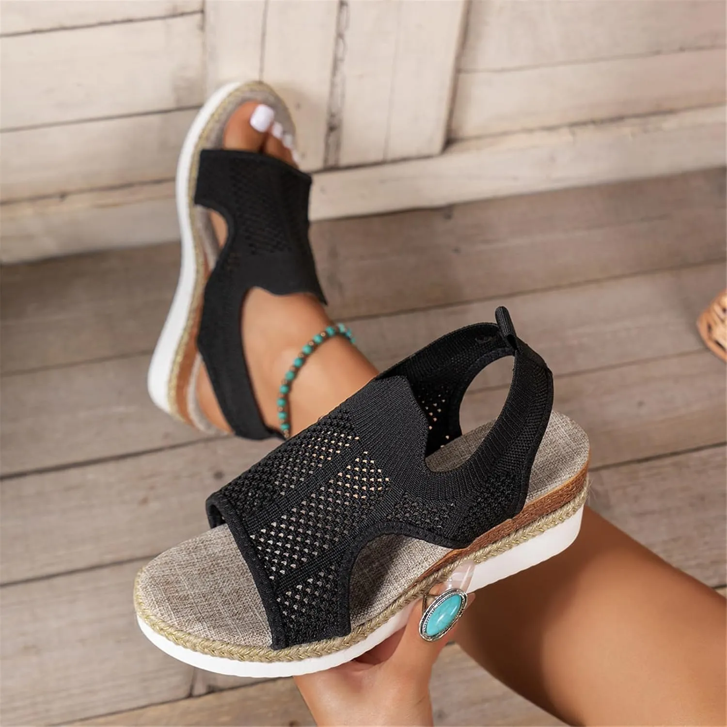 Libiyi Sandals Women Orthotic Ultra-Comfy Sport Sandals Wedge Heel Fly Weave Casual Hollow Beach Closed Toe Summer Shoe Strappy Flat with Buckle Strap Ultra Comfy Wedge and Shoes Walking