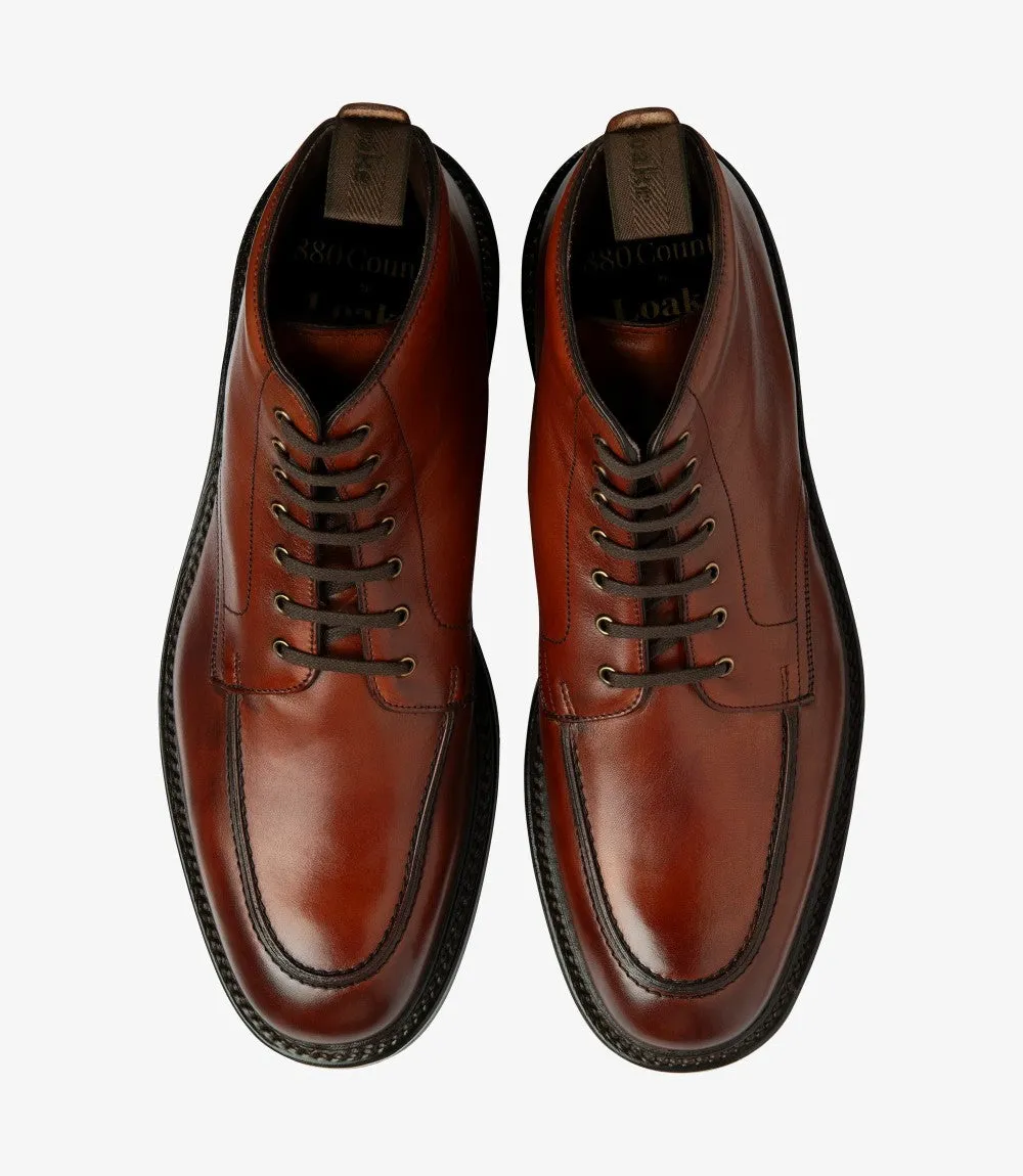 LOAKE GISBOURNE MAHOGANY DERBY BOOT RUBBER SOLE F-MEDIUM
