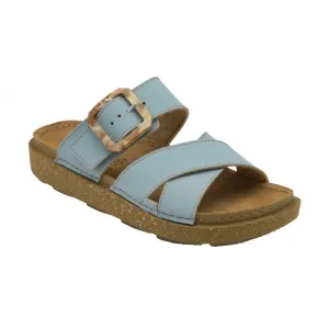 Lotus Ladies Assenza Blue Faux Leather Slip On Mule Cork Effect Strap Sandals