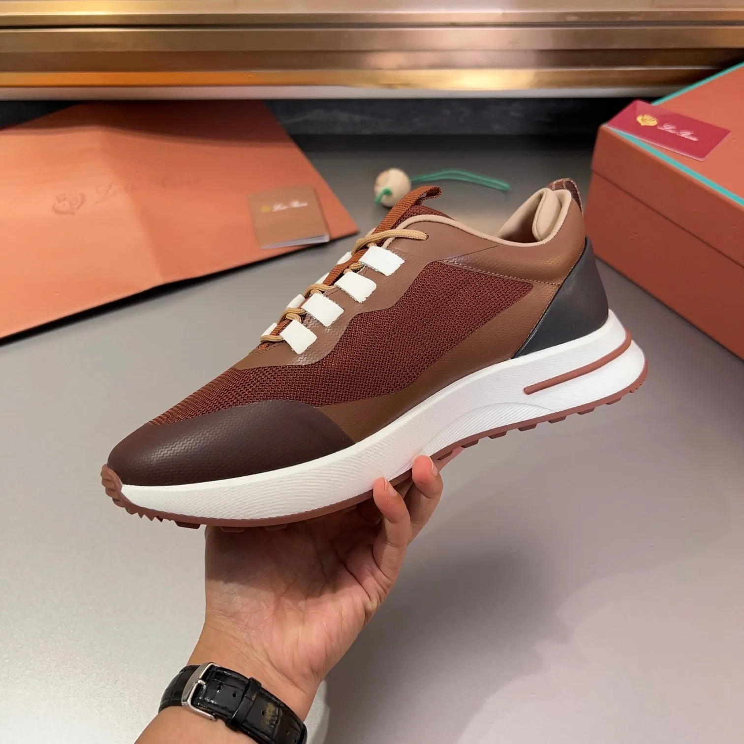 LP BRUNELLO SNEAKERS BROWN AND CHOCOLATE MESH BREATHABLE