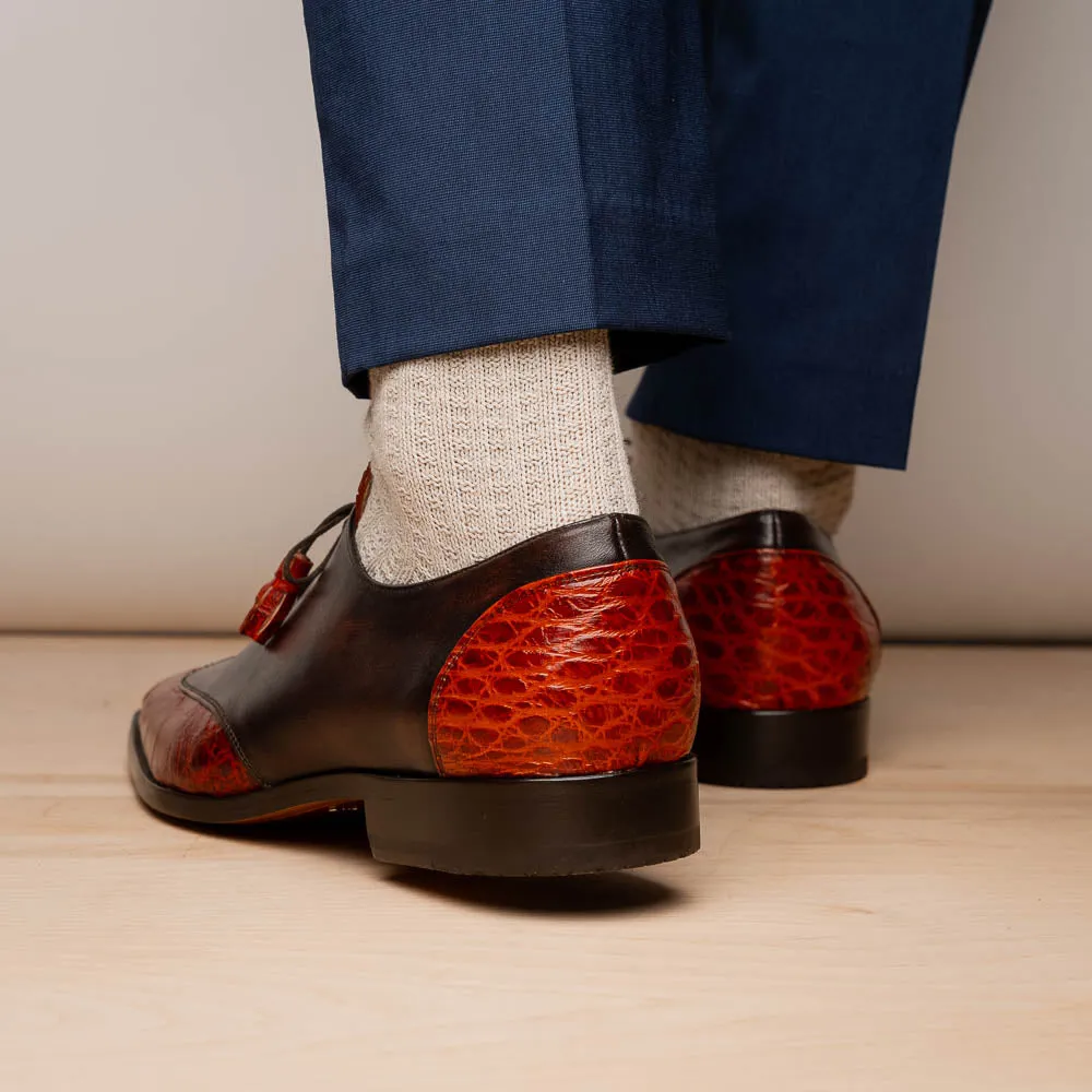 Marco Di Milano Anzio Cognac Alligator & Calfskin Derby