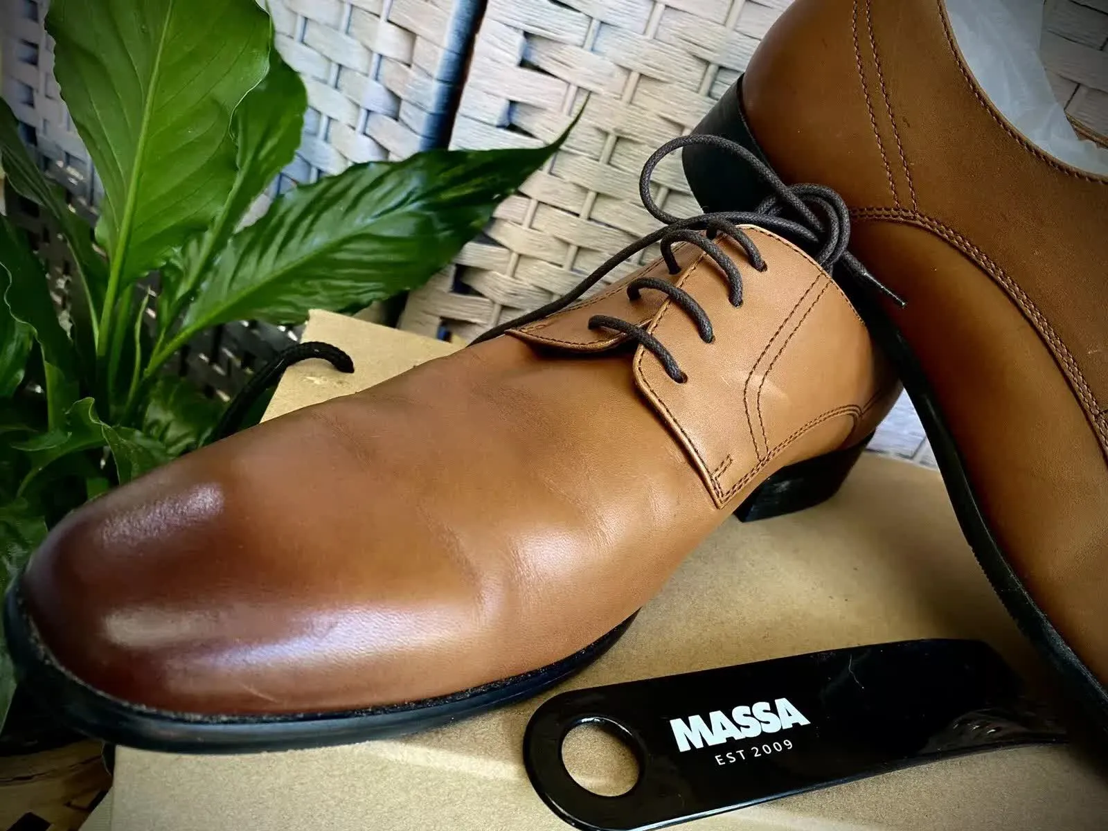 Massa Ascoli Leather Derby Dress Lace Up Shoes Wedding Business Formal in Tan - UK 8
