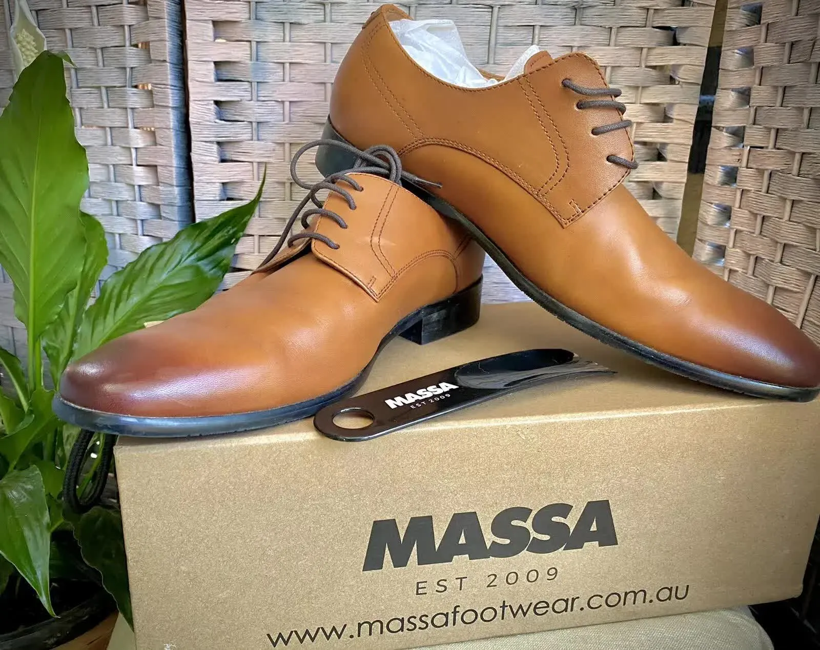 Massa Ascoli Leather Derby Dress Lace Up Shoes Wedding Business Formal in Tan - UK 8