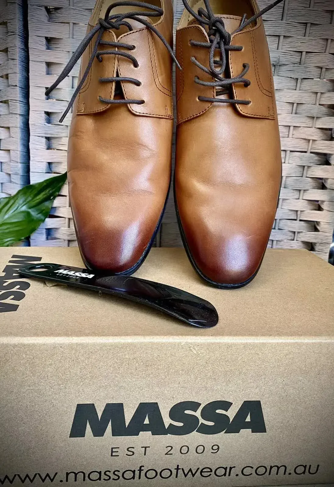 Massa Ascoli Leather Derby Dress Lace Up Shoes Wedding Business Formal in Tan - UK 8