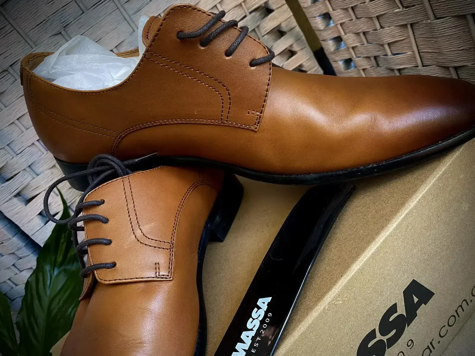 Massa Ascoli Leather Derby Dress Lace Up Shoes Wedding Business Formal in Tan - UK 8