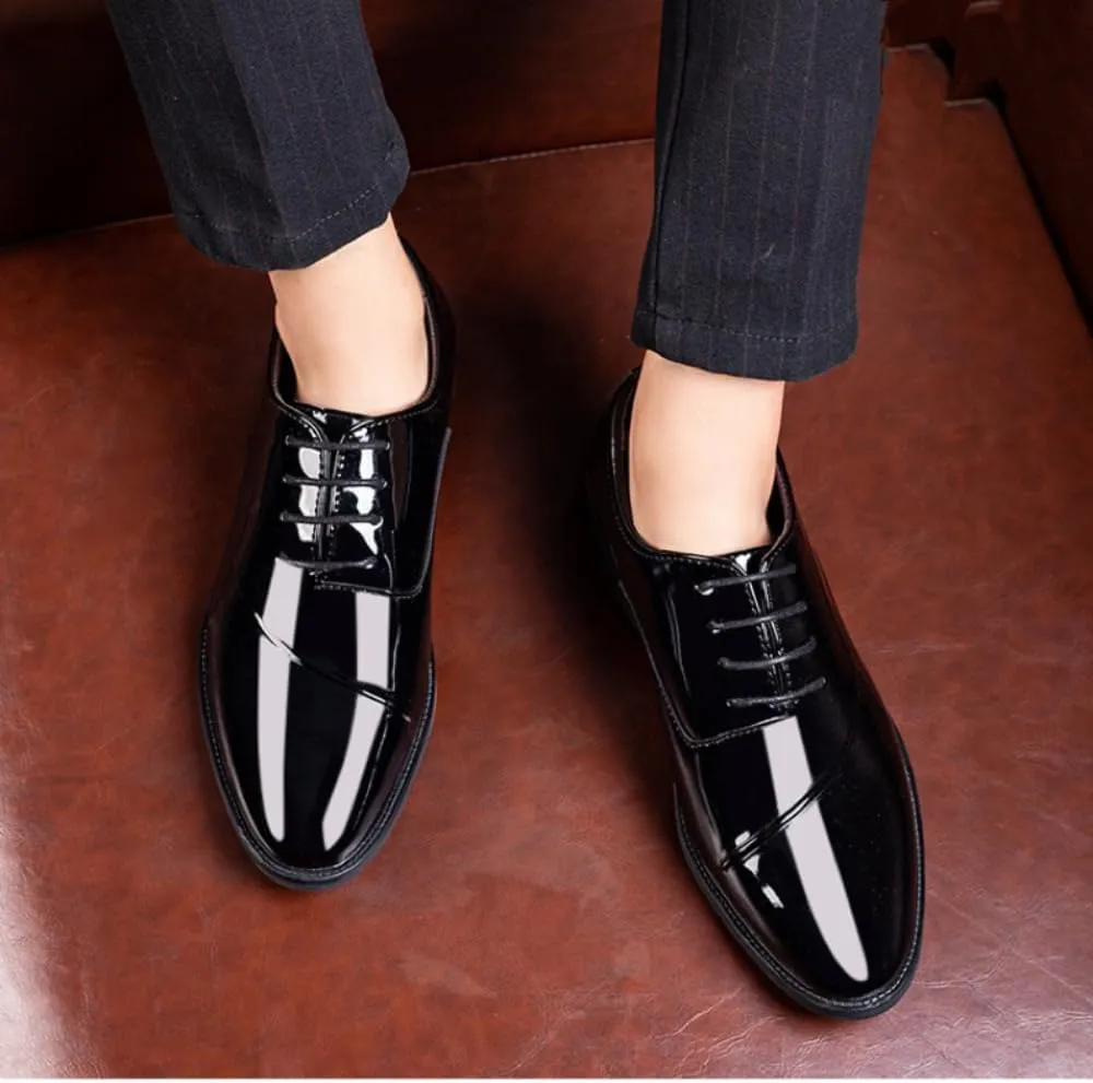 Men's Dress Shoes Classic Cap Toe Lace-up Oxfords Formal Faux Patent Leather Tuxedo Derby Shoes Black