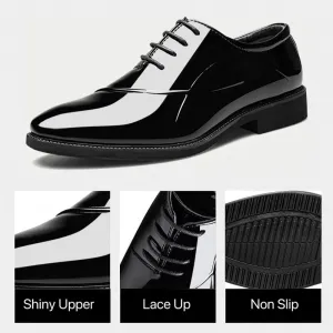 Men's Dress Shoes Classic Cap Toe Lace-up Oxfords Formal Faux Patent Leather Tuxedo Derby Shoes Black