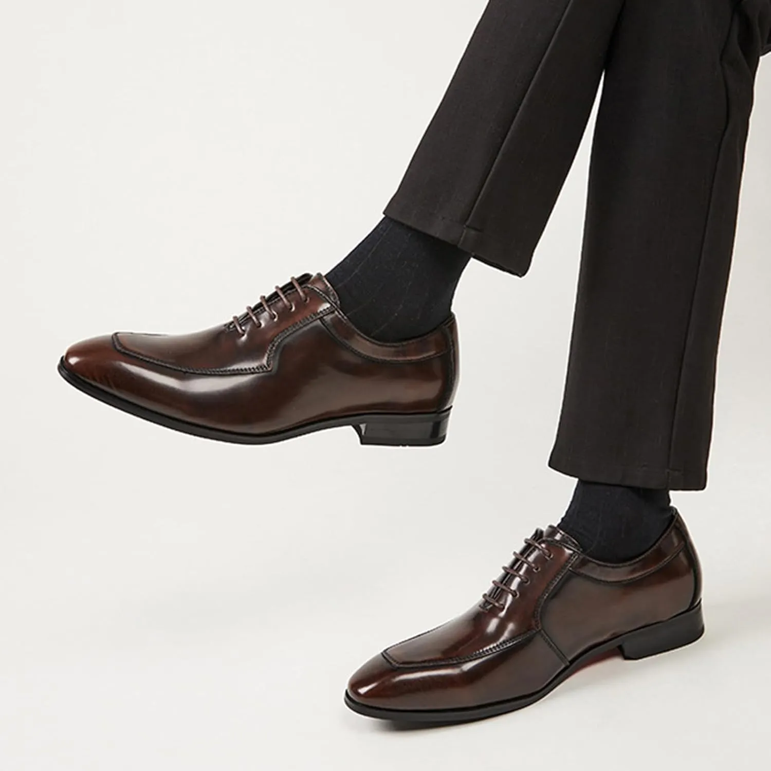 Men's Genuine Leather Lace Up Dress Oxfords Shoes Fashion Classic Hand Stitched Cap Toe Low Top Formal Shoes Casual Business Office Wedding Derby Shoes