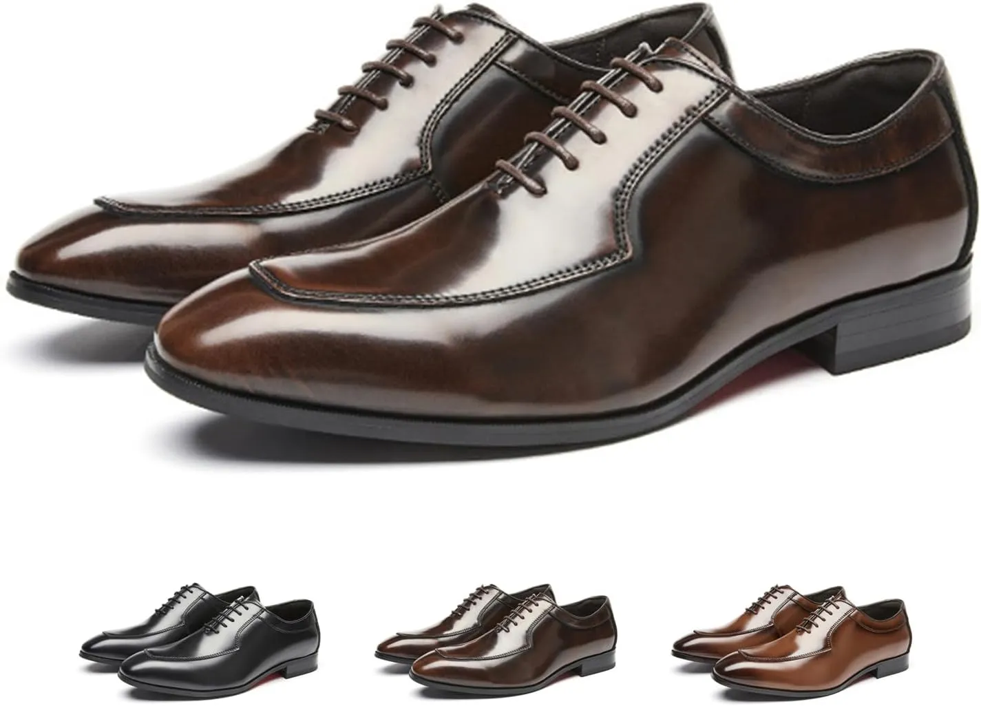 Men's Genuine Leather Lace Up Dress Oxfords Shoes Fashion Classic Hand Stitched Cap Toe Low Top Formal Shoes Casual Business Office Wedding Derby Shoes