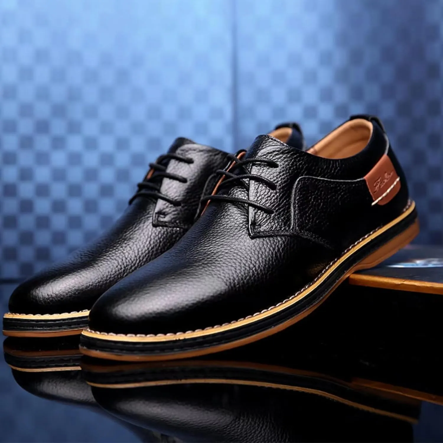 Mens Genuine Leather Lace Up Oxfords Classic Wing Tips Dress Shoes Casual Luxury Business Work Office Retro Derby Shoes