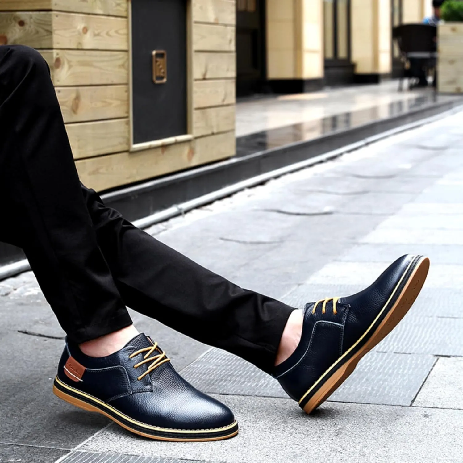 Mens Genuine Leather Lace Up Oxfords Classic Wing Tips Dress Shoes Casual Luxury Business Work Office Retro Derby Shoes