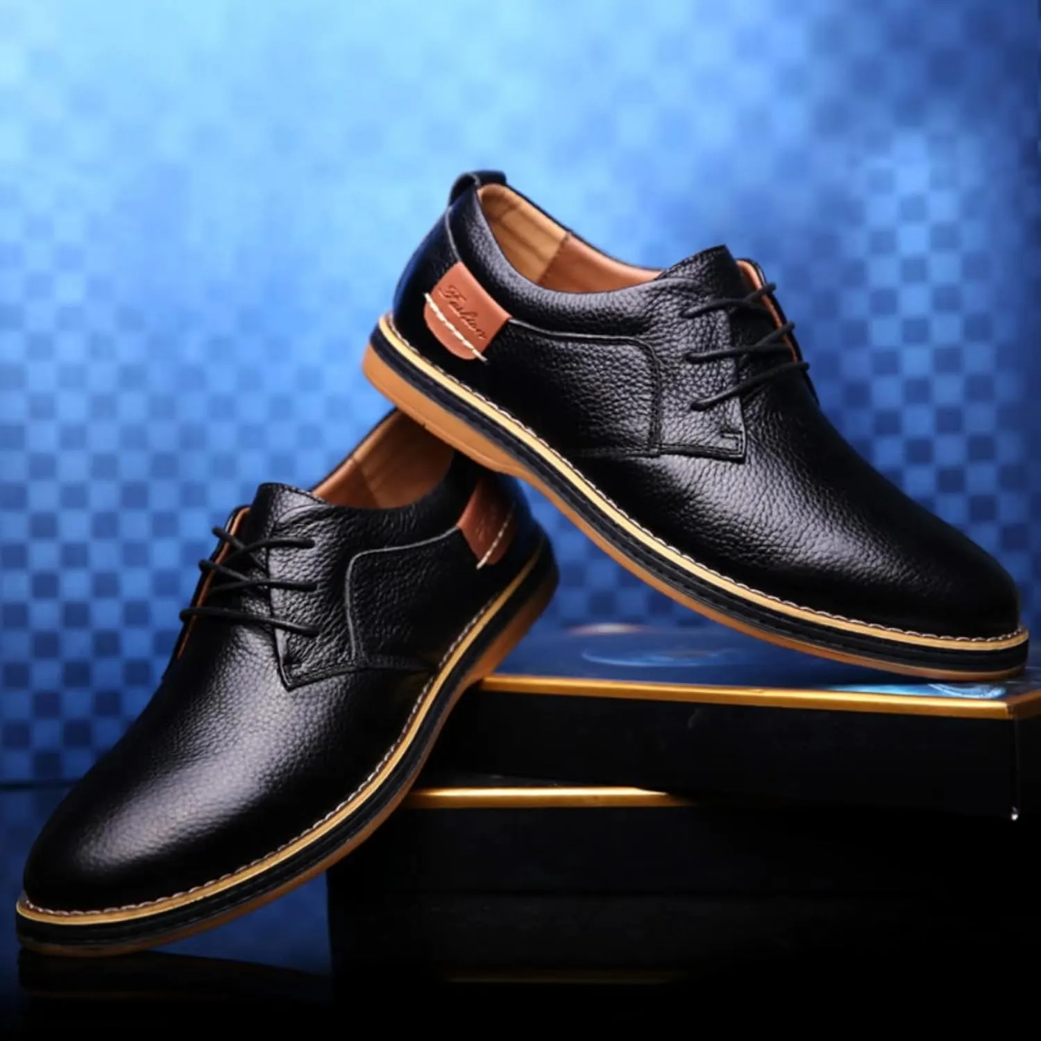 Mens Genuine Leather Lace Up Oxfords Classic Wing Tips Dress Shoes Casual Luxury Business Work Office Retro Derby Shoes