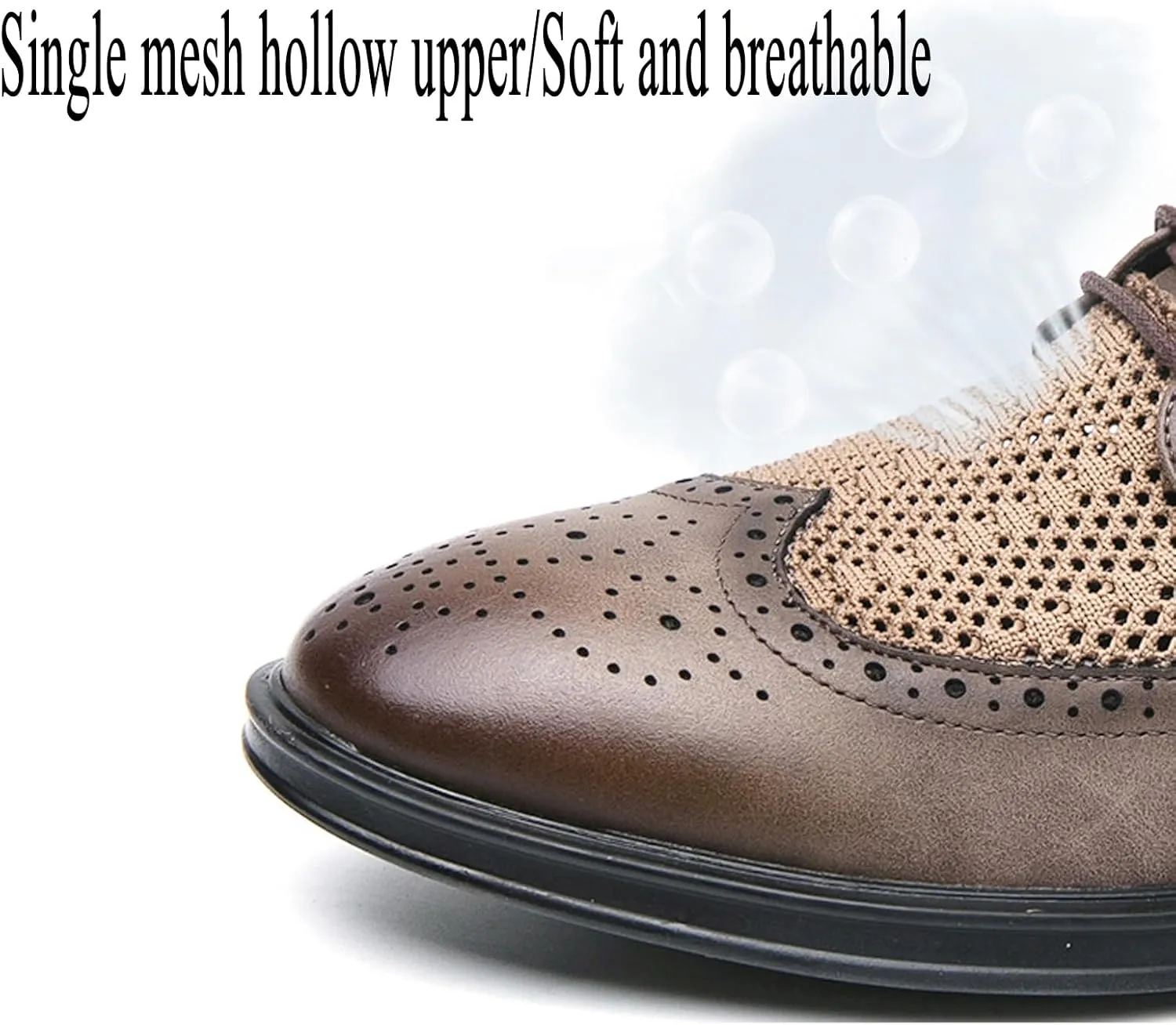 Men's Lace up Leather Mesh Splicing Wingtip Oxfords Pointed Toe Comfortable Breathable Non-Slip Business Derby Shoes for Work Evening Dating Dress Shoes
