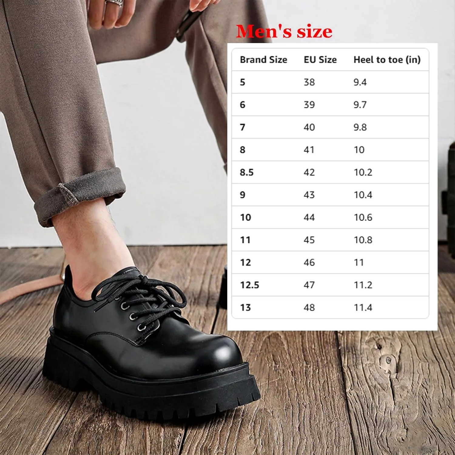 Men's Leather Chunky Platform Oxfords Round ToeLace Up Lug Sole Heightening Soft Bottom Derby Casual Shoes Classic Work Office Business Dress Shoes