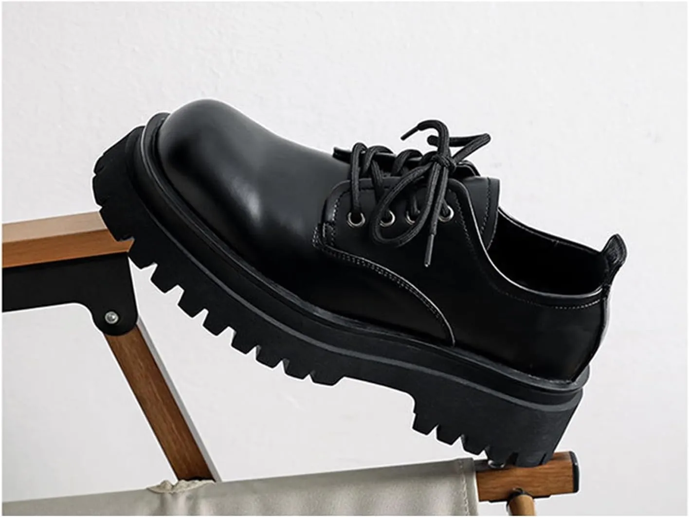 Men's Leather Chunky Platform Oxfords Round ToeLace Up Lug Sole Heightening Soft Bottom Derby Casual Shoes Classic Work Office Business Dress Shoes
