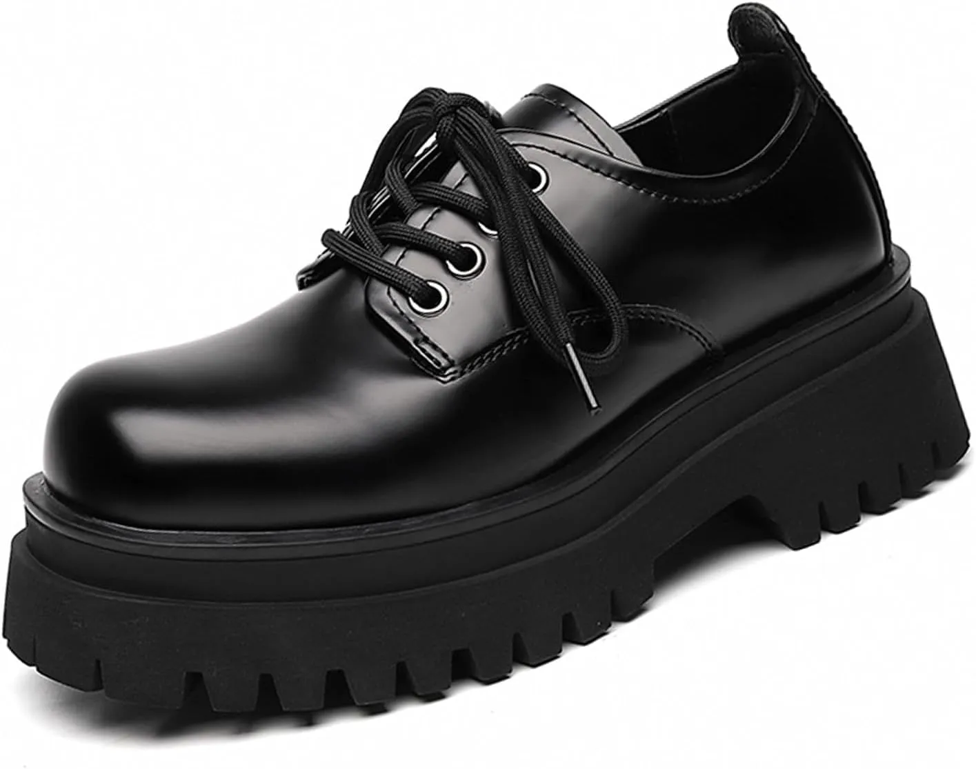 Men's Leather Chunky Platform Oxfords Round ToeLace Up Lug Sole Heightening Soft Bottom Derby Casual Shoes Classic Work Office Business Dress Shoes