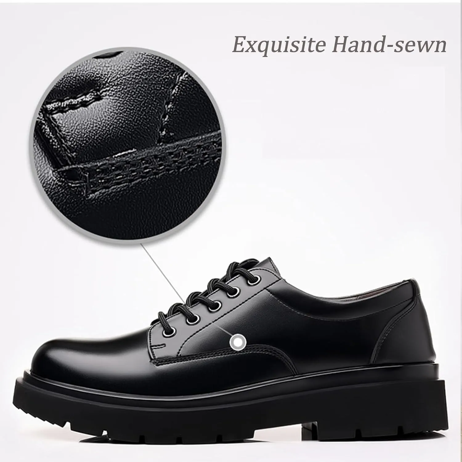 Mens Leather Lace Up Platform Dress Oxford Shoes Modern Comfortable Classic Chunky Heel Business Casual Formal Shoes for Wedding Work Party