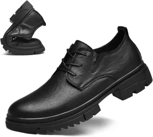 Men's Leather Lace-Up Platform Oxford Derby Shoes,Comfortable Round Toe Non Slip Soft Sole Dress Shoes,Outdoor Casual Low-Top Tuxedo Work Shoes