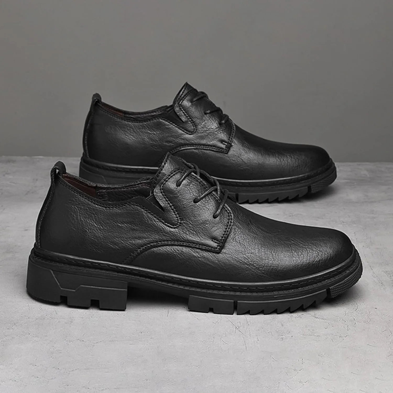 Men's Leather Lace-Up Platform Oxford Derby Shoes,Comfortable Round Toe Non Slip Soft Sole Dress Shoes,Outdoor Casual Low-Top Tuxedo Work Shoes
