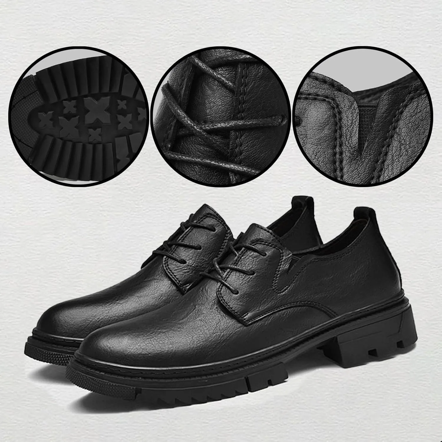Men's Leather Lace-Up Platform Oxford Derby Shoes,Comfortable Round Toe Non Slip Soft Sole Dress Shoes,Outdoor Casual Low-Top Tuxedo Work Shoes