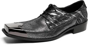 Men's Leather Shoes, Comfortable Simple Print Men's Dress Lace-Up Shoes, Barber Host Nightclub Stage Wedding Party Banquet Prom Uniform Office Work Shoes