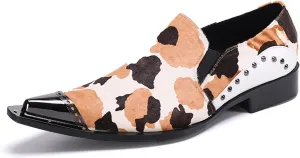 Men's Leather Shoes, Men's Simple Print and Comfortable Dress Shoes, Wedding Party Banquet Nightclub Stage Host Barber Uniform Office Work Shoes