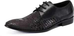 Men's Leather Shoes, Simple Crocodile Print Men's Dress Lace-Up Shoes, Barber Host Nightclub Stage Wedding Party Banquet Prom Uniform Office Work Shoes, 40 EU,Black