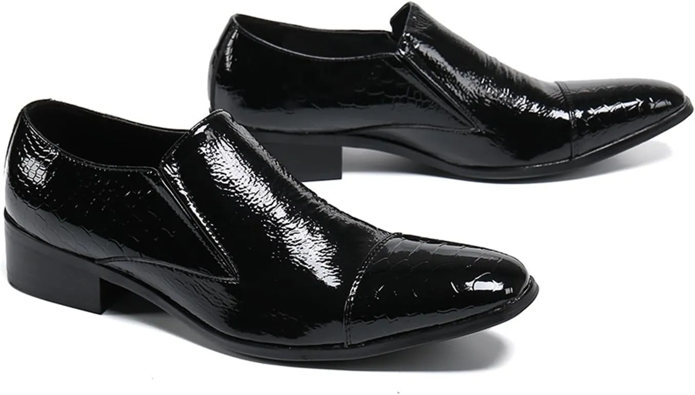 Men's Leather Shoes, Simple Plaid Print Men's Business Dress Shoes, Wedding Party Banquet Nightclub Stage Host Barber Uniform Office Work Shoes