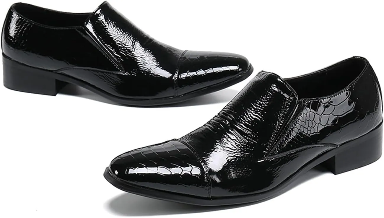 Men's Leather Shoes, Simple Plaid Print Men's Business Dress Shoes, Wedding Party Banquet Nightclub Stage Host Barber Uniform Office Work Shoes