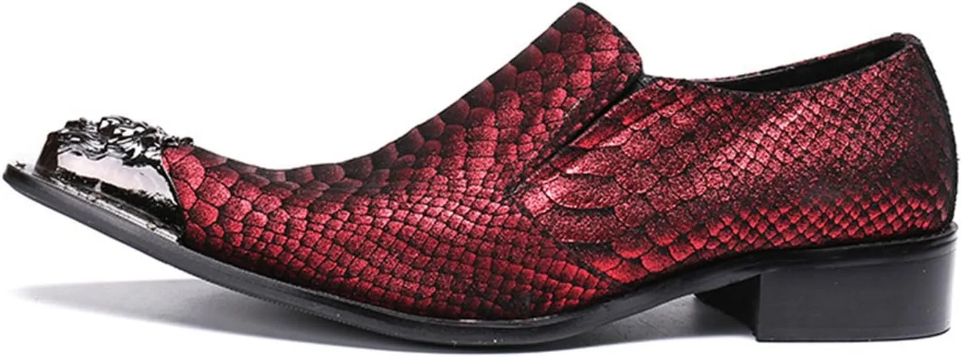 Men's Leather Shoes, Simple Snake Print Metal tip Men's Dress Shoes, Wedding Party Banquet Nightclub Host Barber Stage Uniform Office Shoes