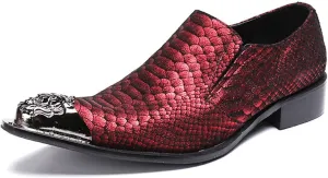 Men's Leather Shoes, Simple Snake Print Metal tip Men's Dress Shoes, Wedding Party Banquet Nightclub Host Barber Stage Uniform Office Shoes