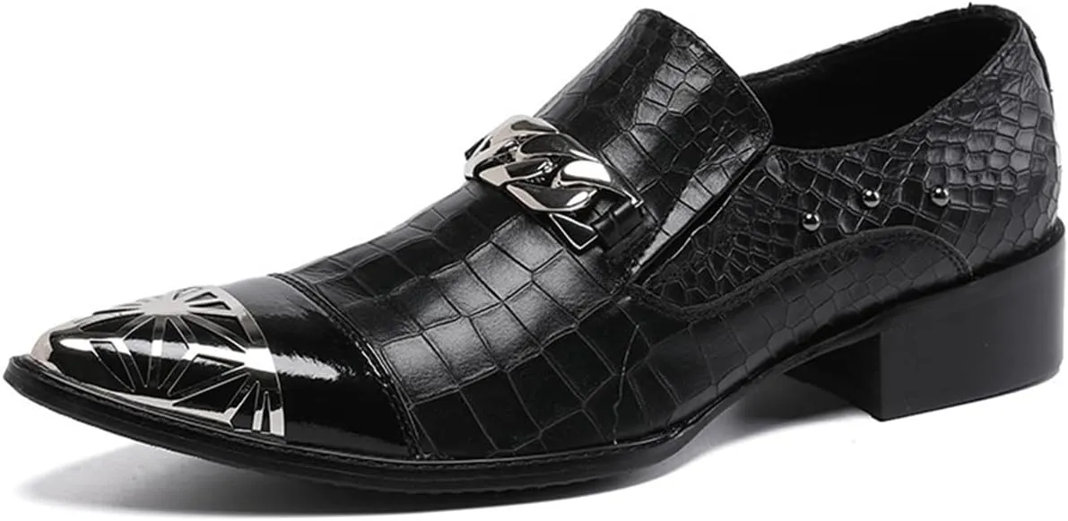 Men's Leather Shoes, Simple Stone Pattern Men's Dress Shoes, Wedding Party Banquet Nightclub Stage Host Barber Uniform Office Work Shoes