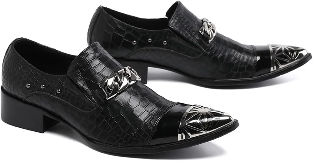 Men's Leather Shoes, Simple Stone Pattern Men's Dress Shoes, Wedding Party Banquet Nightclub Stage Host Barber Uniform Office Work Shoes