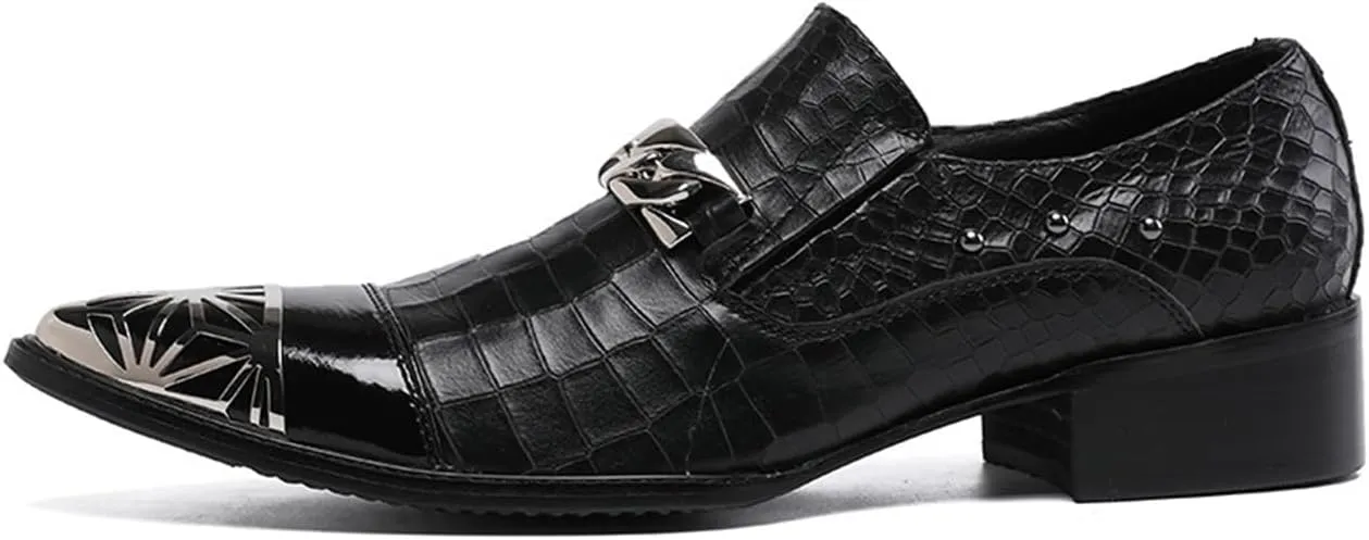 Men's Leather Shoes, Simple Stone Pattern Men's Dress Shoes, Wedding Party Banquet Nightclub Stage Host Barber Uniform Office Work Shoes
