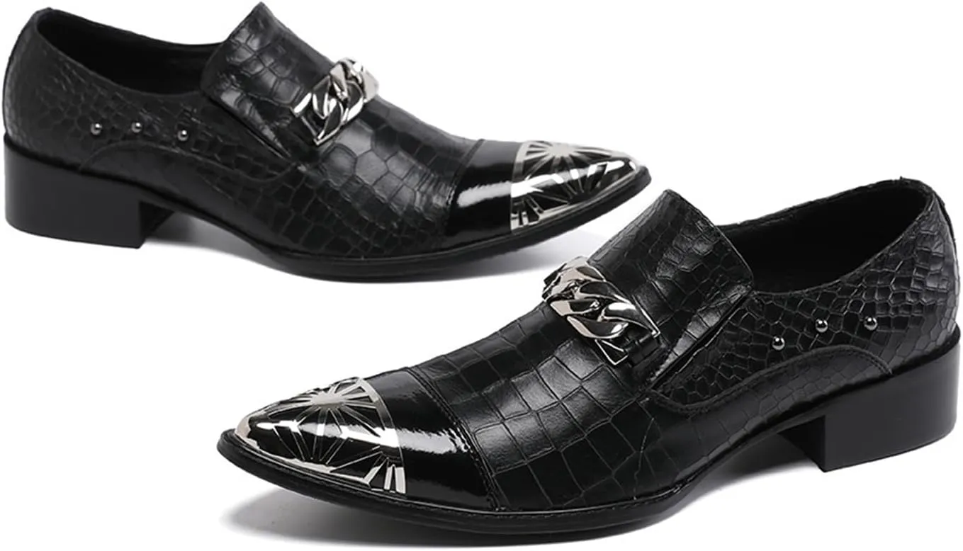 Men's Leather Shoes, Simple Stone Pattern Men's Dress Shoes, Wedding Party Banquet Nightclub Stage Host Barber Uniform Office Work Shoes