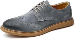 Men's Oxfords Suede Low Heel Fashion Classic Round-Toe Lace Up Wing Tips Business Dress Leather Derby Shoes Casual Comfortable Formal Work Wedding Shoes for Men
