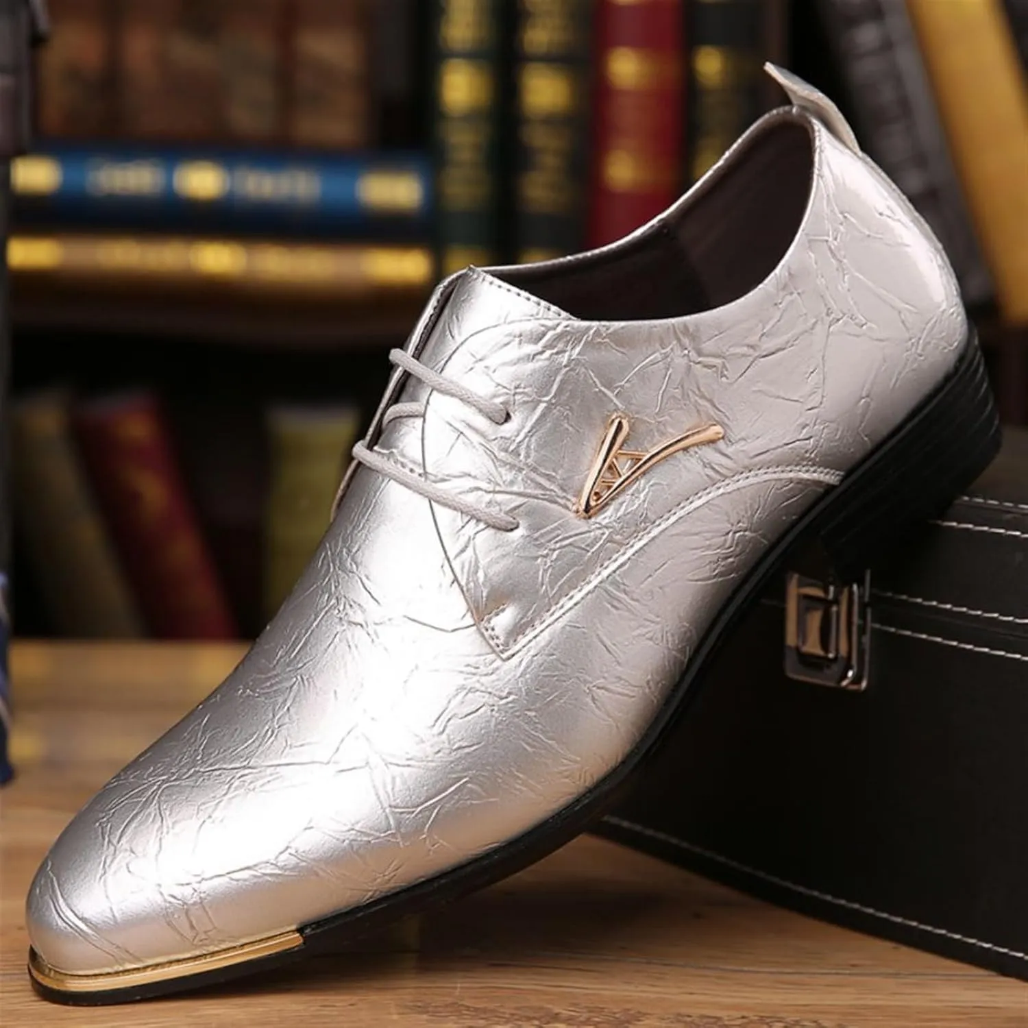 Mens Patent Leather Oxford Shoes Chunky Heels Rubber Sole Lace Up Cap Toe Dress Shoes Business Formal Prom Derby Shoes Casual Walking Shoes