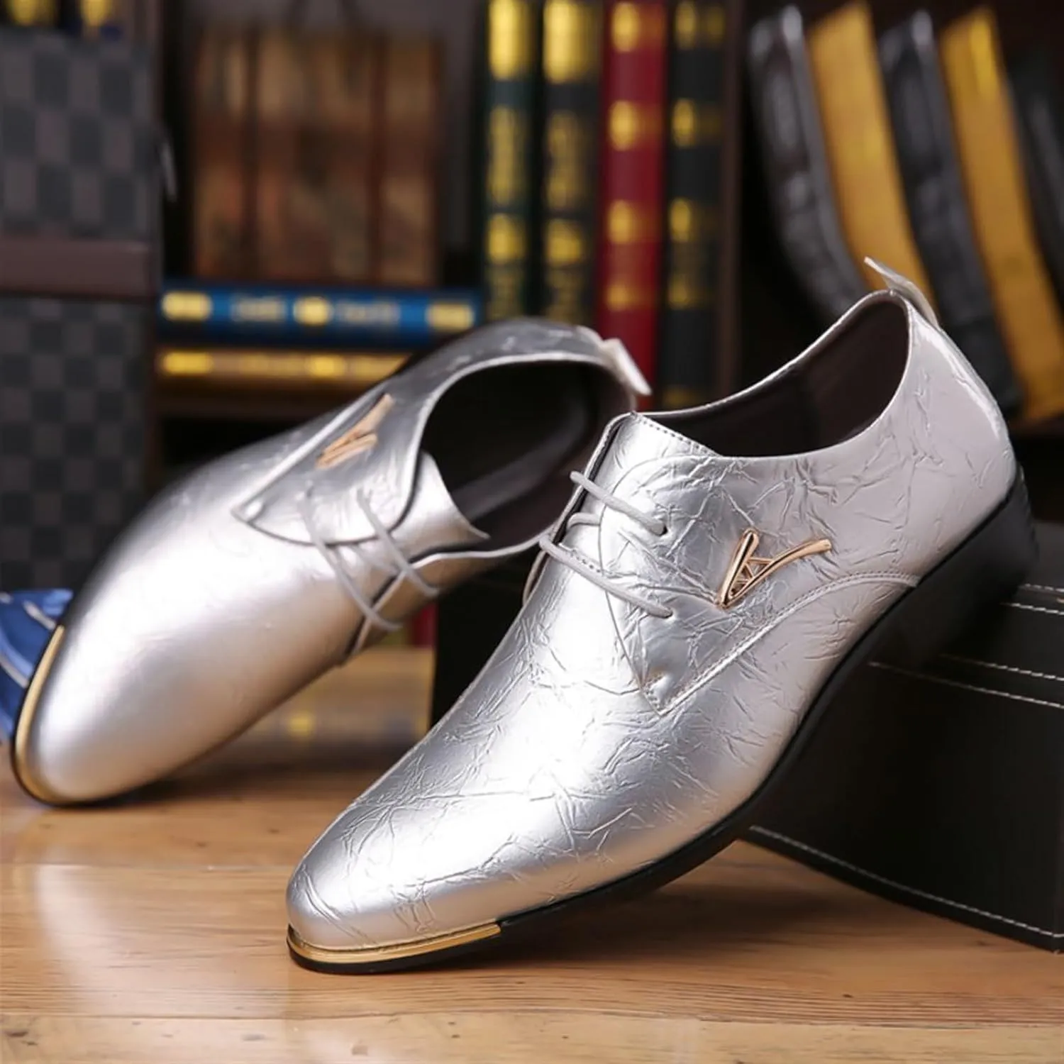 Mens Patent Leather Oxford Shoes Chunky Heels Rubber Sole Lace Up Cap Toe Dress Shoes Business Formal Prom Derby Shoes Casual Walking Shoes